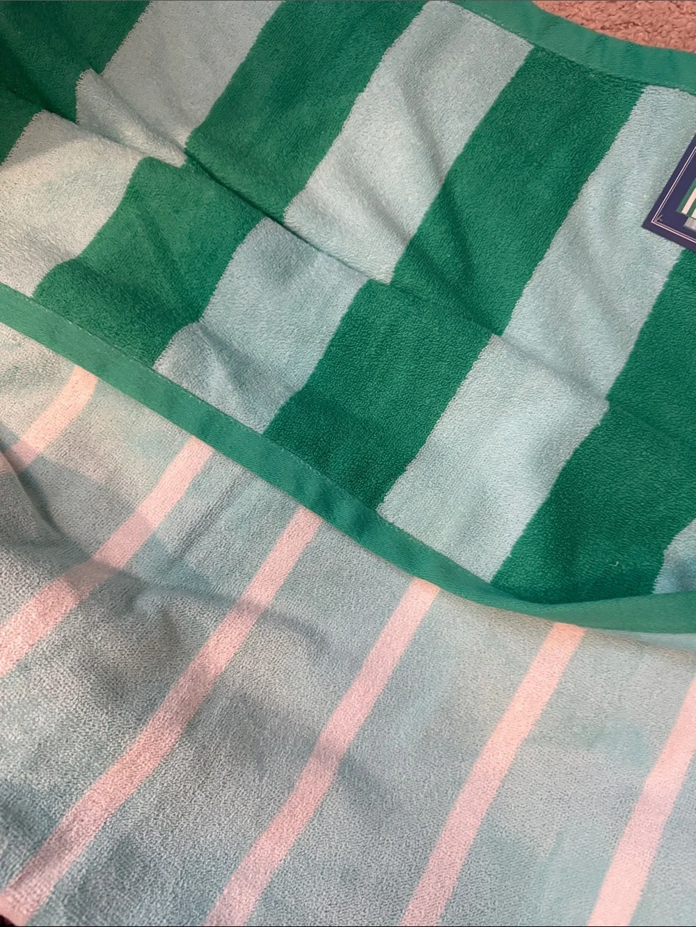 Southern Living Green Blue Striped Reversible Oversize Beach Towel 40x70 Cotton